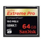 SanDisk 64GB Extreme Pro CompactFlash con velocidad de lectura hasta 160MB/s, SKU SDCFXPS-064G-X46