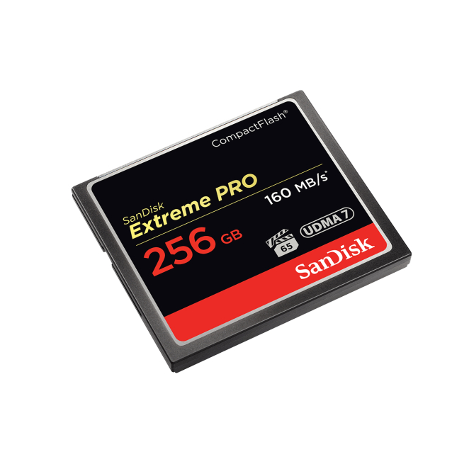 SanDisk Extreme PRO CompactFlash 256GB con alta velocidad Imagen de la tarjeta SanDisk Extreme PRO 256GB CompactFlash SKU SDCFXPS-256G-X46, ideal para almacenamiento externo de alta velocidad