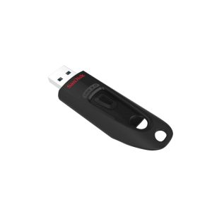 Unidad flash USB SanDisk Ultra de 64 GB tipo A 3.2 Gen 1 en color rojo, SKU SDCZ48-064G-U46R, destacando su gran capacidad de almacenamiento y alta velocidad de transferencia.