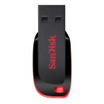 SanDisk Cruzer Blade unidad flash USB de 64 GB en colores negro y rojo, con puerto tipo A 2.0. SKU: SDCZ50-064G-B35