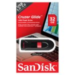 Imagen de la SanDisk Cruzer Glide unidad flash USB de 32 GB con conector USB tipo A 2.0 en colores negro y rojo. SKU: SDCZ60-032G-B35