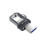 Unidad flash USB SanDisk Ultra Dual m3.0 de 64 GB con conectividad USB Type-A y Micro-USB en colores negro, plata y transparente, SKU SDDD3-064G-G46