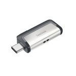 Unidad flash USB SanDisk Drive USB Ganda Ultra Tipo-C 256 GB con puerto USB Type-A y USB Type-C 3.2 Gen 1 (3.1 Gen 1) en color gris y plata. SKU: SDDDC2-256G-G46