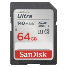 Tarjeta de memoria SanDisk Ultra 64 GB SDXC UHS-I Clase 10, SKU SDSDUNB-064G-GN6IN, diseñada para almacenamiento externo de alta velocidad.