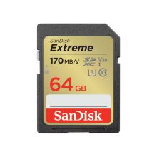 Tarjeta SD SanDisk Extreme con 64 GB de capacidad, UHS-I y Clase 10, SKU SDSDXV2-064G-GNCIN. Ideal para fotografía y video en alta resolución.