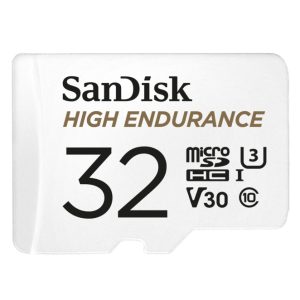 Tarjeta SanDisk MicroSDHC UHS-I de 32 GB con alta resistencia, ideal para grabaciones continuas, SKU: SDSQQNR-032G-GN6IA