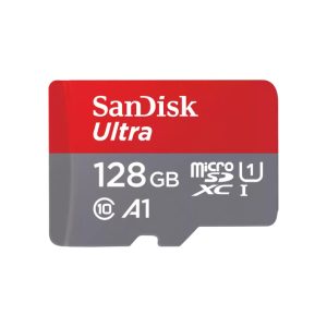 Imagen de la MicroSDXC SanDisk Ultra de 128 GB, con especificaciones UHS-I y Clase 10, SKU: SDSQUAB-128G-GN6MA