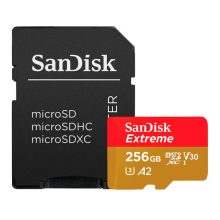 Tarjeta de memoria SanDisk Extreme PLUS de 256 GB MicroSDXC Clase 10 con SKU SDSQXBD-256G-GN6MA.