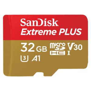 SanDisk Extreme Plus 32 GB MicroSDHC UHS-I, SKU SDSQXBG-032G-GN6MA, tarjeta de memoria de alta velocidad para almacenamiento externo.