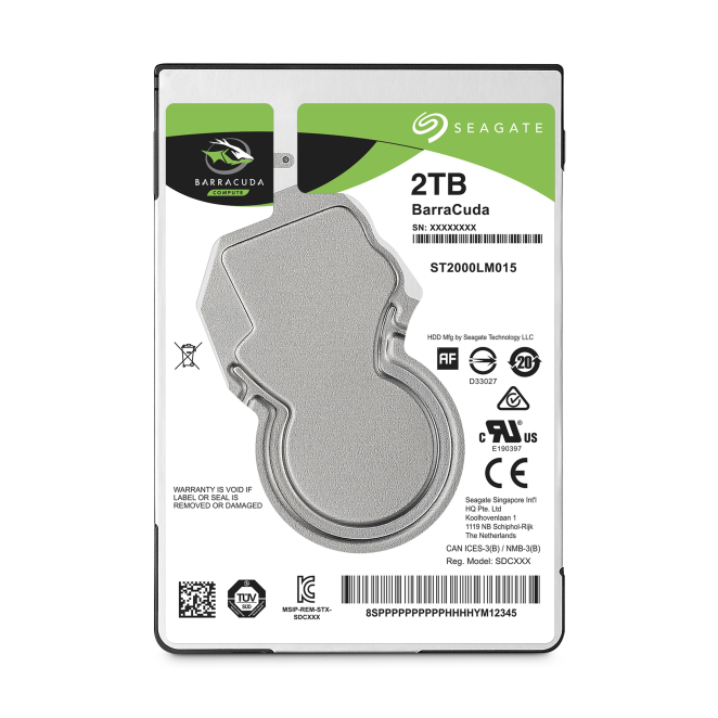 Seagate Barracuda Disco Duro Interno 2 TB 5400 RPM 128 MB Imagen del disco duro interno Seagate Barracuda de 2.5 pulgadas, capacidad de 2 TB, velocidad de 5400 RPM y caché de 128 MB. SKU: ST2000LM015