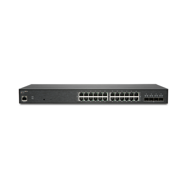 SonicWall Switch Gestionado L2 Gigabit Ethernet 24 puertos Conmutador gestionado L2 SonicWall SWS14-24 con 24 puertos Gigabit Ethernet, 1U de tamaño y color negro. SKU 02-SSC-8374