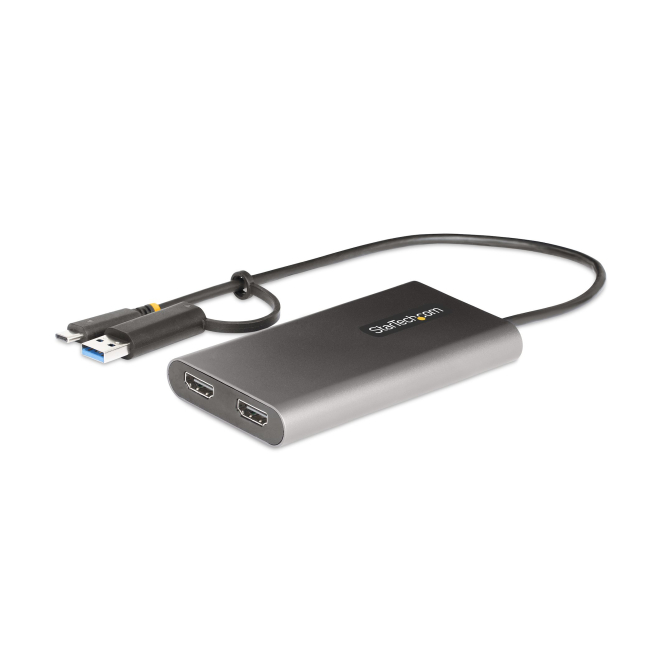 StarTech Adaptador USB-C a HDMI Doble 4K 60Hz con PD de 100W StarTech.com Adaptador USB-C a HDMI doble, soporta 2 monitores en 4K 60Hz, con entrega de alimentación PD de 100W y cable de 30cm. SKU 109B-USBC-HDMI