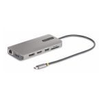 Adaptador Multipuerto USB-C de StarTech.com con triple salida de monitores HDMI y DisplayPort a 4K, puerto Gigabit Ethernet, lector de tarjetas SD/MicroSD y SKU 154B-USBC-MULTIPORT