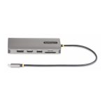 Adaptador Multipuerto USB-C de StarTech.com con triple salida de monitores HDMI y DisplayPort a 4K, puerto Gigabit Ethernet, lector de tarjetas SD/MicroSD y SKU 154B-USBC-MULTIPORT