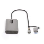 StarTech.com adaptador multipuertos USB-C con HDMI doble (4K30Hz/1080p60Hz), hub ladrón 3 USB-A y mini docking station de viajes con cable integrado de 40cm, SKU 167B-USBC-MULTIPORT.