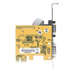 Tarjeta PCIe Serie de 2 Puertos StarTech.com con interfaz RS232 (DB9), perfil bajo y completo, retención COM, compatible con Windows y Linux. SKU 21050-PC-SERIAL-CARD