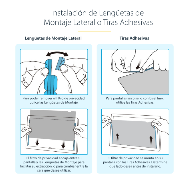 StarTech.com Filtro de Privacidad Dorado de 24in para Monitor de 16:10 - Filtro Reversible - Filtro de Pantalla Brillante Removible para Ordenador - Protector de Pantalla - +/- 30 Deg. 5 StarTech.com filtro de privacidad dorado de 24in fácil instalación