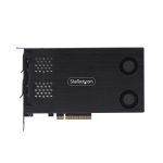 StarTech.com tarjeta rack móvil con dos bahías para SSD NVMe M.2 a PCIe x8, número de SKU 2M2-REMOVABLE-PCIE, soporta bifurcación y permite instalación sin herramientas