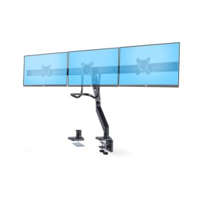Soporte VESA de sobremesa de StarTech.com para tres monitores de 27 pulgadas, modelo 3M1A3SG-MONITOR-ARM, con montajes 75x75 y 100x100 y ajuste sin herramientas.