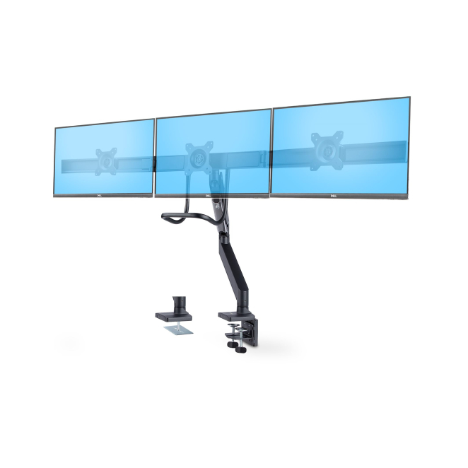 StarTech.com Soporte VESA de Sobremesa para Tres Monitores de 27 Pulgadas con Ajuste sin Herramientas Soporte VESA de sobremesa de StarTech.com para tres monitores de 27 pulgadas, modelo 3M1A3SG-MONITOR-ARM, con montajes 75x75 y 100x100 y ajuste sin herramientas.