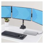 Soporte de escritorio StarTech.com para 3 monitores VESA 75x75/100x100 de 27 pulgadas, SKU 3MP2AG-MONITOR-ARM. Incluye opción de fijación por grommet o abrazadera en C y brazos asistidos por resorte.