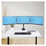 Soporte de escritorio StarTech.com para 3 monitores VESA 75x75/100x100 de 27 pulgadas, SKU 3MP2AG-MONITOR-ARM. Incluye opción de fijación por grommet o abrazadera en C y brazos asistidos por resorte.