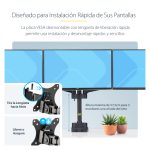 Soporte de escritorio StarTech.com para 3 monitores VESA 75x75/100x100 de 27 pulgadas, SKU 3MP2AG-MONITOR-ARM. Incluye opción de fijación por grommet o abrazadera en C y brazos asistidos por resorte.
