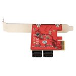StarTech.com Tarjeta PCIe Controladora SATA de 4 Puertos, modelo 4P6G-PCIE-SATA-CARD, incluye conectores apilados y no admite RAID.