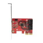 StarTech.com Tarjeta PCIe Controladora SATA de 4 Puertos, modelo 4P6G-PCIE-SATA-CARD, incluye conectores apilados y no admite RAID.