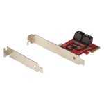 StarTech.com Tarjeta PCIe Controladora SATA de 4 Puertos, modelo 4P6G-PCIE-SATA-CARD, incluye conectores apilados y no admite RAID.