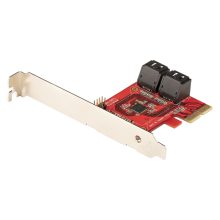 StarTech.com Tarjeta PCIe Controladora SATA de 4 Puertos, modelo 4P6G-PCIE-SATA-CARD, incluye conectores apilados y no admite RAID.