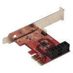 StarTech.com Tarjeta PCIe Controladora SATA de 4 Puertos, modelo 4P6G-PCIE-SATA-CARD, incluye conectores apilados y no admite RAID.