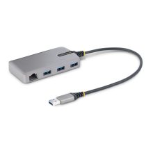 Imagen del StarTech.com Hub USB de 3 Puertos, USB 3.0 de 5Gbps, alimentado por el bus, concentrador USB-A portátil con cable de 30cm y conexión Ethernet RJ45 de 1Gb, SKU 5G3AGBB-USB-A-HUB