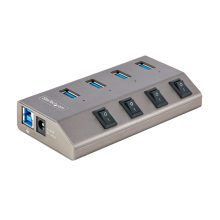 StarTech.com Hub USB-C autoalimentado de 4 puertos con interruptores individuales y fuente de alimentación. SKU: 5G4AIBS-USB-HUB-EU