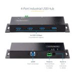 StarTech Hub Industrial USB 3.0 de 5Gbps de 4 Puertos, Concentrador USB con Protección de Picos y Descargas ESD, SKU 5G4AINDNP-USB-A-HUB