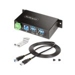 StarTech.com Hub USB Industrial de 4 Puertos Gestionado con caja de metal, protección ESD y sobrevoltaje, compatible con USB 3.2 Gen 1 de 5Gbps, SKU 5G4AINDRM-USB-A-HUB