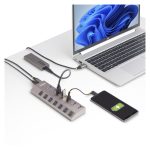 StarTech.com Hub USB-C autoalimentado con 7 puertos USB 3.0, interruptores individuales, fuente de alimentación y velocidad de transferencia de 5 Gbps. SKU: 5G7AIBS-USB-HUB-EU.