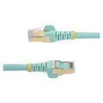 Cable de red Ethernet RJ45 Cat6a blindado de 3 metros en color aguamarina de la marca StarTech.com. SKU 6ASPAT3MAQ