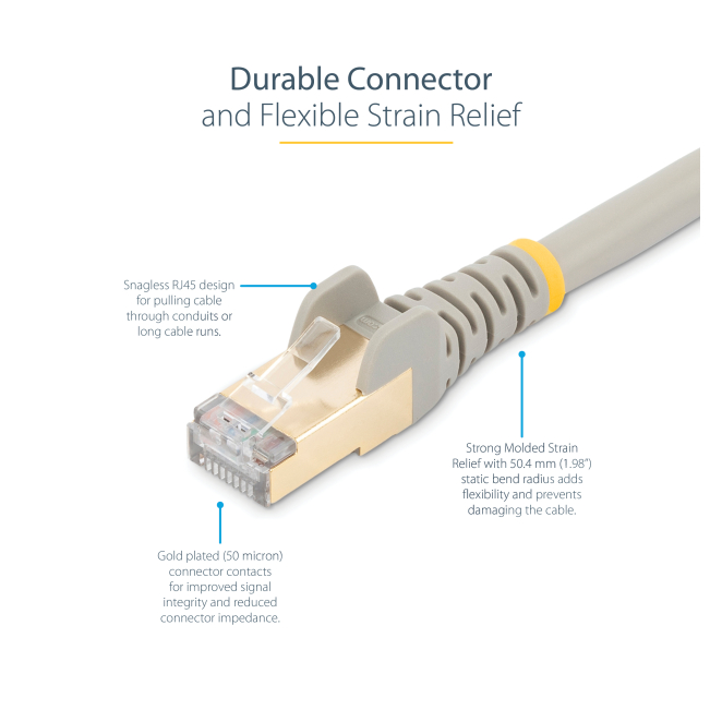 StarTech.com Cable 7m Ethernet CAT6a - Cable de Red de 10 Gigabits Blindado Snagless RJ45 PoE de 100W - Latiguillo STP de 10GbE con Alivio de Tensión - Fluke - UL - TIA - Gris 5 Razones para comprar el StarTech.com Cable 7m Ethernet CAT6a