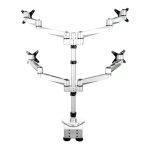 Soporte de montaje StarTech para cuatro monitores con movimiento total, modelo ARMQUADPS. Diseño premium y ajustable.