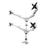 Soporte de montaje StarTech para cuatro monitores con movimiento total, modelo ARMQUADPS. Diseño premium y ajustable.