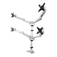 Soporte de montaje StarTech para cuatro monitores con movimiento total, modelo ARMQUADPS. Diseño premium y ajustable.