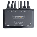 Imagen del interruptor KVM StarTech.com, modelo C2-DH46-UA2-CBL-KVM, en color negro, adecuado para gestionar múltiples dispositivos con facilidad.