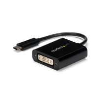 StarTech.com Adaptador USB C a DVI de color negro con resolución 1920x1200, SKU CDP2DVI, para conectar dispositivos USB Tipo C a pantallas o proyectores DVI-D.
