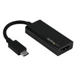 Vista del adaptador gráfico StarTech USB-C a HDMI 4K60Hz, SKU CDP2HD4K60, utilizado como conversor de vídeo compatible con Thunderbolt 3.