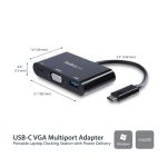 Adaptador multifunción StarTech.com USB-C a VGA, Power Delivery y puerto USB-A, SKU CDP2VGAUACP