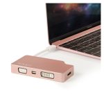 Adaptador USB-C de StarTech en aluminio oro rosa, video multipuertos 4K a 30Hz. SKU: CDPVDHDMDPRG
