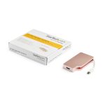 Adaptador USB-C de StarTech en aluminio oro rosa, video multipuertos 4K a 30Hz. SKU: CDPVDHDMDPRG