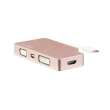 Adaptador USB-C de StarTech en aluminio oro rosa, video multipuertos 4K a 30Hz. SKU: CDPVDHDMDPRG
