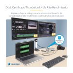 Imagen de la estación de acoplamiento multipantalla Thunderbolt 4 de StarTech con capacidad para dos, tres o cuatro monitores, incluye 2x HDMI, 2x DP y un hub con 7 puertos USB, modelo 132UE-TB4USB4DOCK